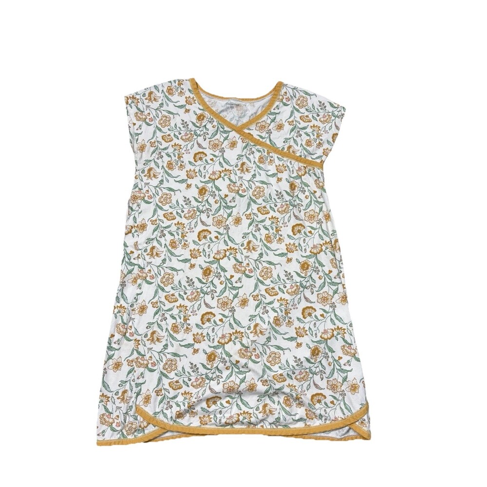 Garnet Hill 100% Organic Green Cotton Asian Faux Wrap Nightgown Dress SMALL